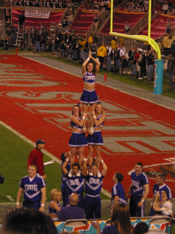 female cheerleaders in a pyramid